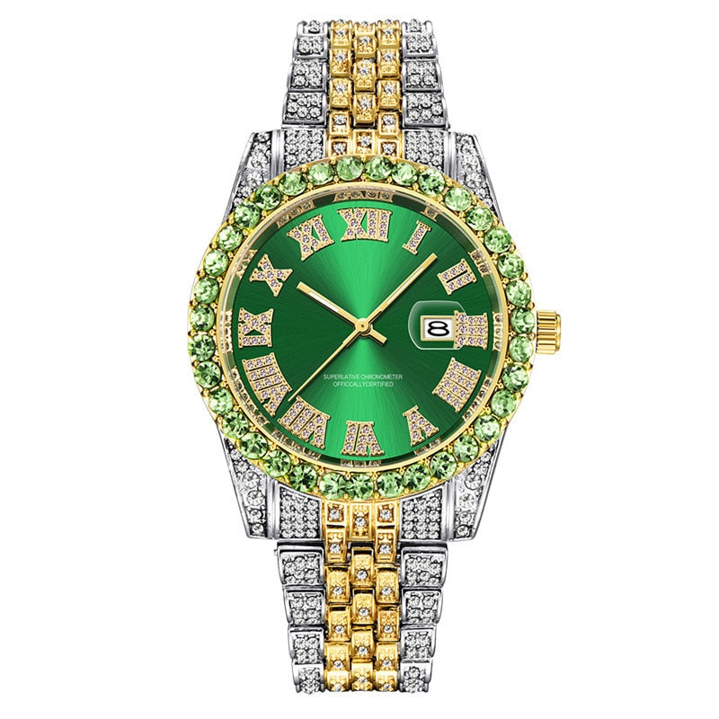 Hip Hop Full Iced Out Mens Watches Luxury Date Quartz Wrist Watches With Micropaved Cubic Zircon Watch For Women Men Jewelry