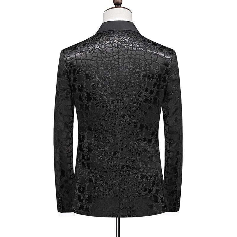 Fashion Luxury Wedding Banquet Groom Dress 2 Piece Suit British Style Classic Men Prom Party Jacquard Blazer and Pants