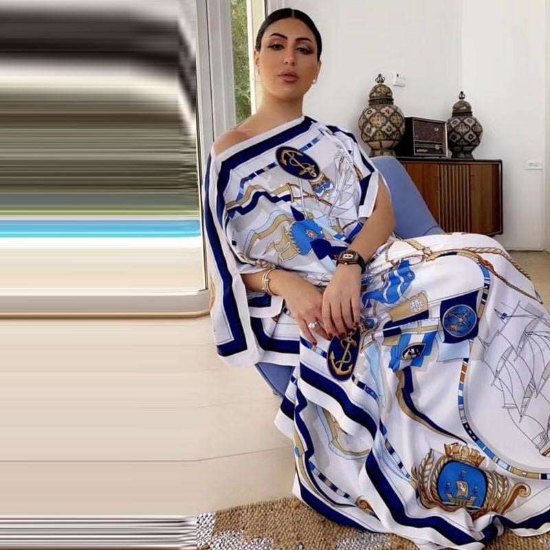 Africa Fashion Blogger Recommend Popular printed Silk Kaftan Maxi dresses Loose Summer Beach Bohemian kaftan long dress for lady