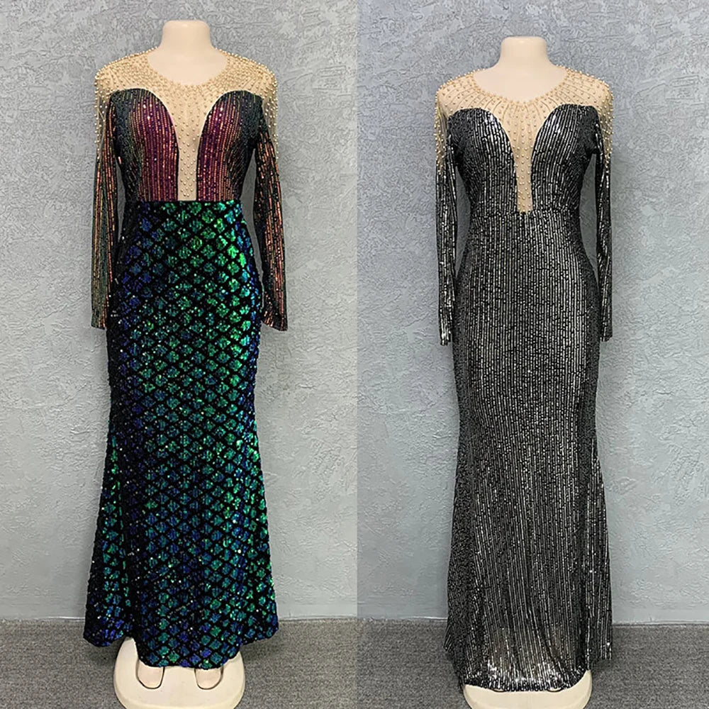 Sequin Mermaid Bodycon Sexy Gowns Sequin Kaftan Dress Ladies Clothing