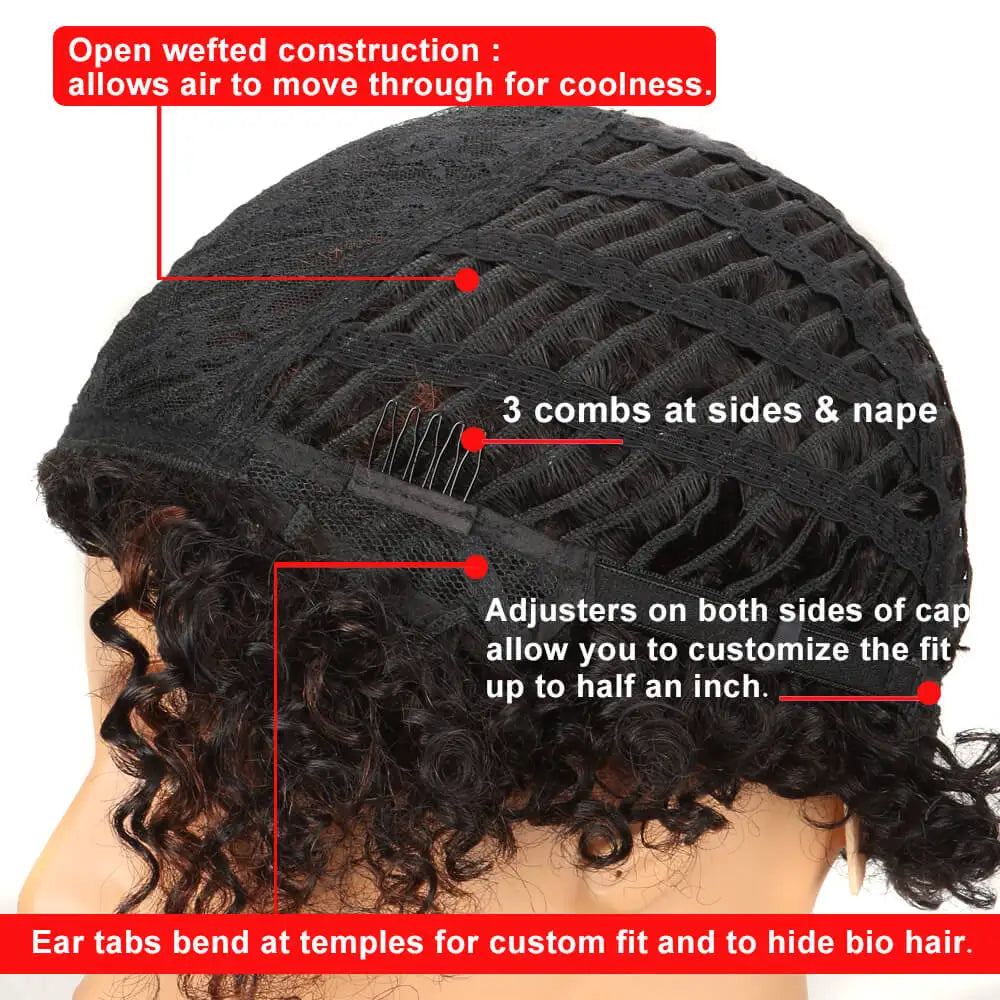 Lekker 99j Burg Red Short Pixie Cut Afro Kinky Curly Bob Human Hair Wigs For Women Brazilian Remy Hair Ready to Wear Colored Wig