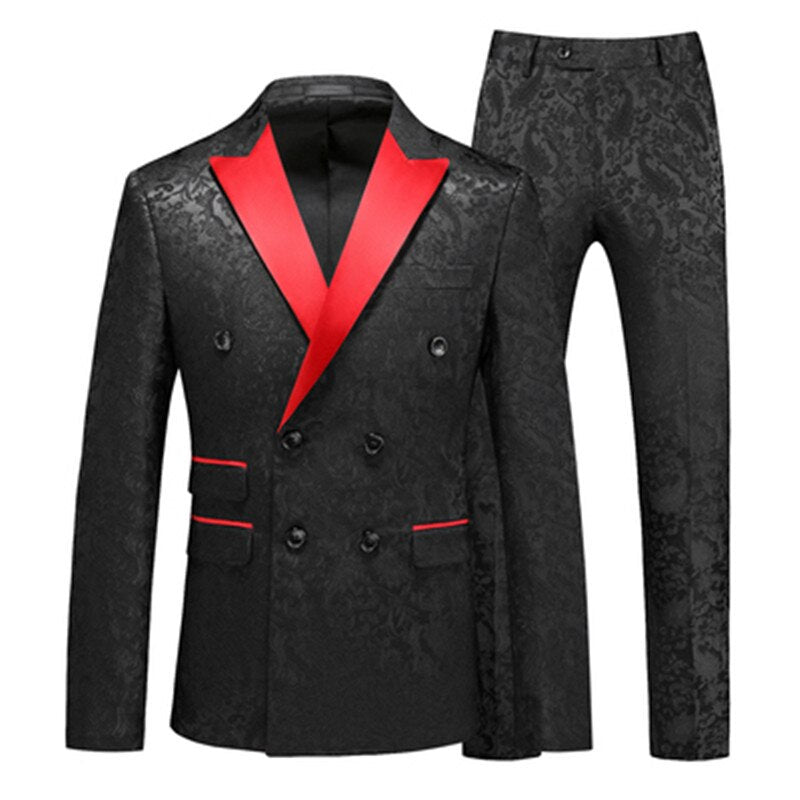 Fashion Luxury Wedding Banquet Groom Dress 2 Piece Suit British Style Classic Men Prom Party Jacquard Blazer and Pants