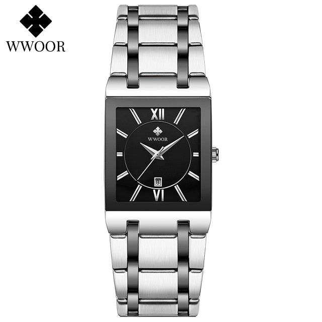 WWOOR Ladies Fashion Watches Top Brand Luxury Square Dress Black Gold Quartz Wrist Watch Stainless Steel Waterproof Women Watch