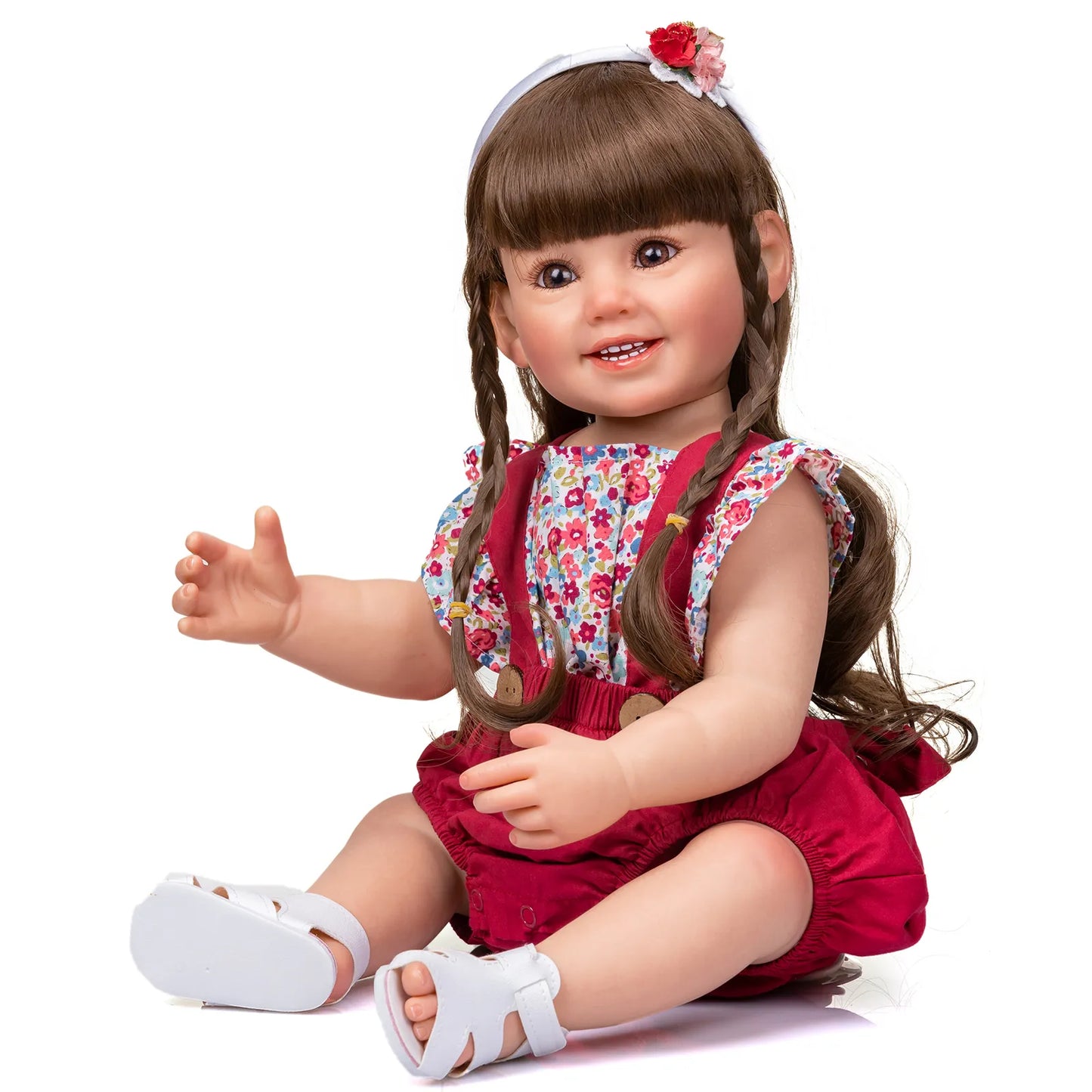 NPK 55CM Full Soft Silicone Reborn Baby Girl Doll Cammi Smile Baby Soft Touch Hand Detailed Painting multiple Layers 3D Doll