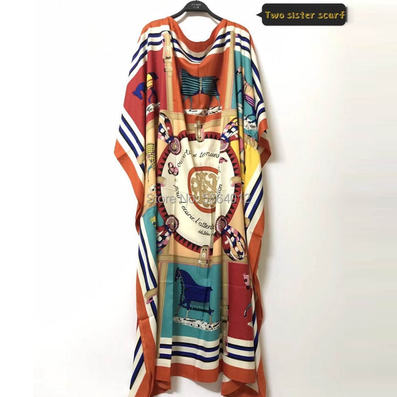 Africa Fashion Blogger Recommend Popular printed Silk Kaftan Maxi dresses Loose Summer Beach Bohemian kaftan long dress for lady