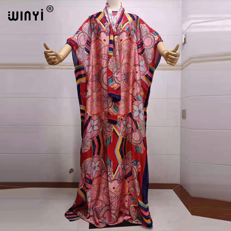 women Print Bohemia Hijab Loose Elegant Muslim Abaya dress Sexy Lady Party maxi