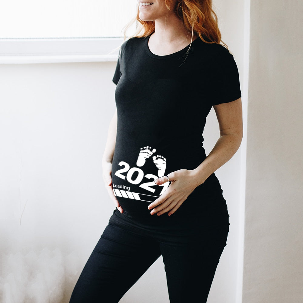 Zipper Baby Loading Women Pregnant Funny T Shirt Girl Maternity Pregnancy Announcement Shirt New Mom Cloth