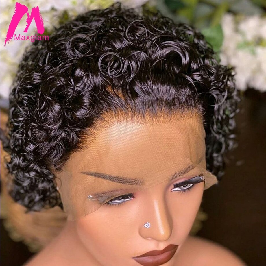 Pixie Cut Wig 99J Deep Wave Lace Wig Afro Curly Short Bob Human Hair