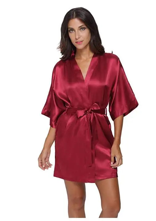 Silk Satin Wedding Bride Bridesmaid Robe Floral Bathrobe Short Kimono Robe Night Robe Bath Robe Fashion Dressing Gown For Women