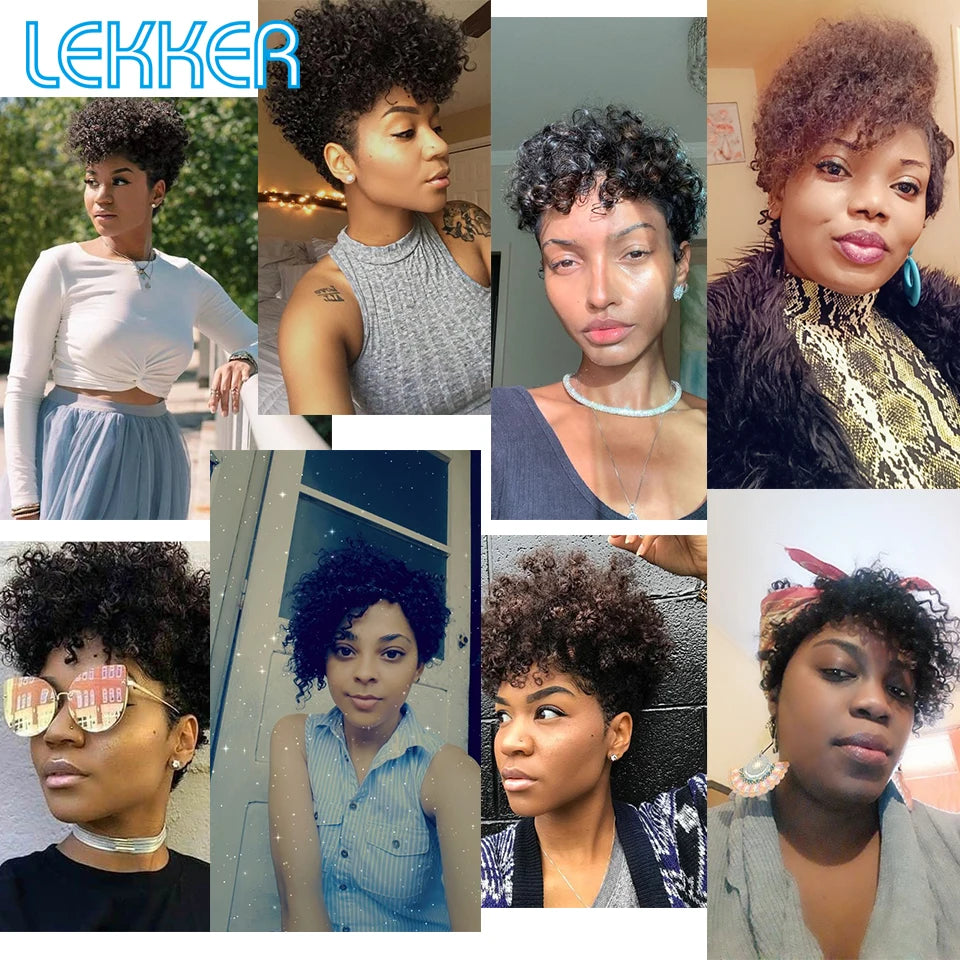 Lekker 99j Burg Red Short Pixie Cut Afro Kinky Curly Bob Human Hair Wigs For Women Brazilian Remy Hair Ready to Wear Colored Wig