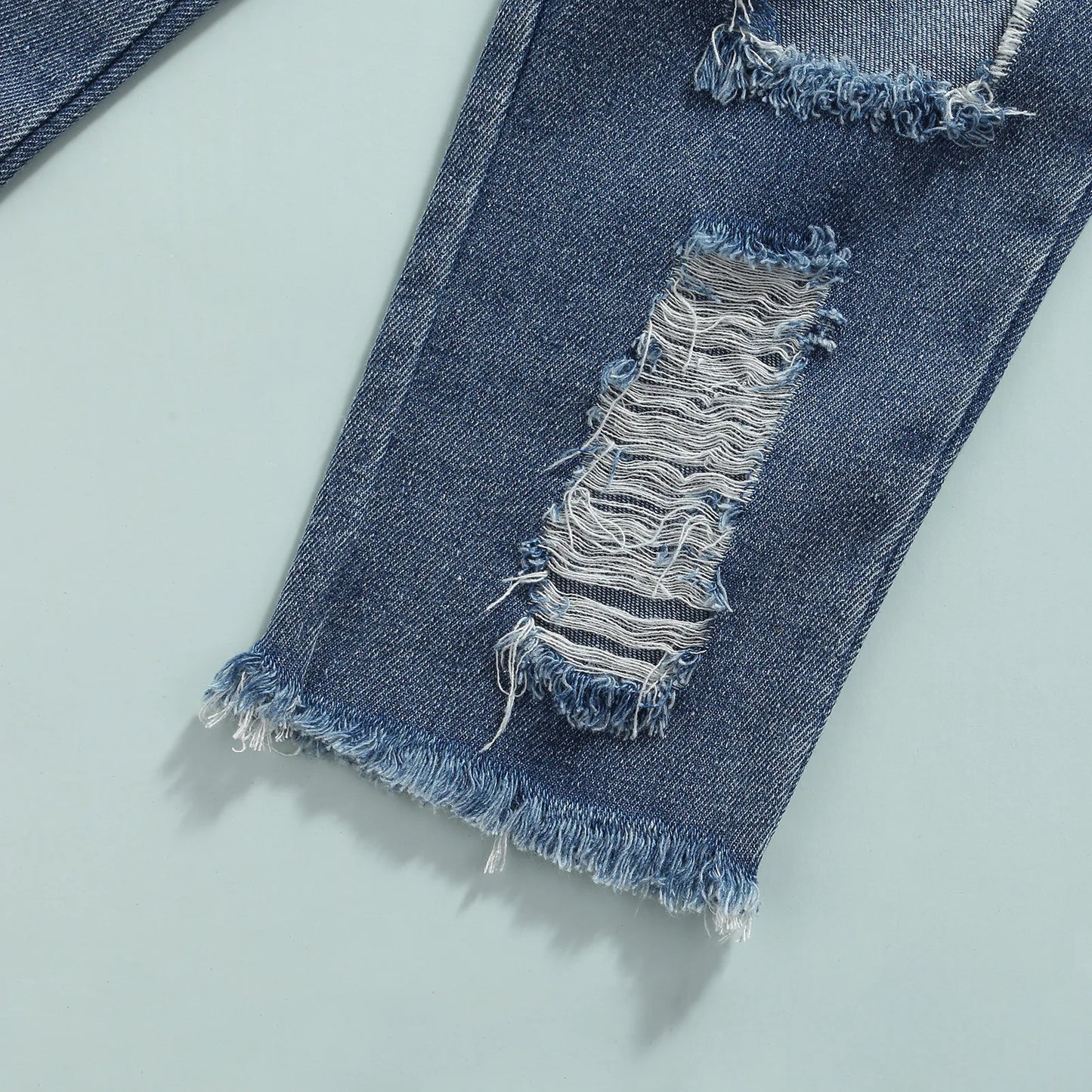 Fashion Kids Autumn Set Baby Girls 2Pcs Tracksuit Solid Color Mock-Neck Long Sleeves Knit Tops + Ripped Jeans Outfits 2-7 Years