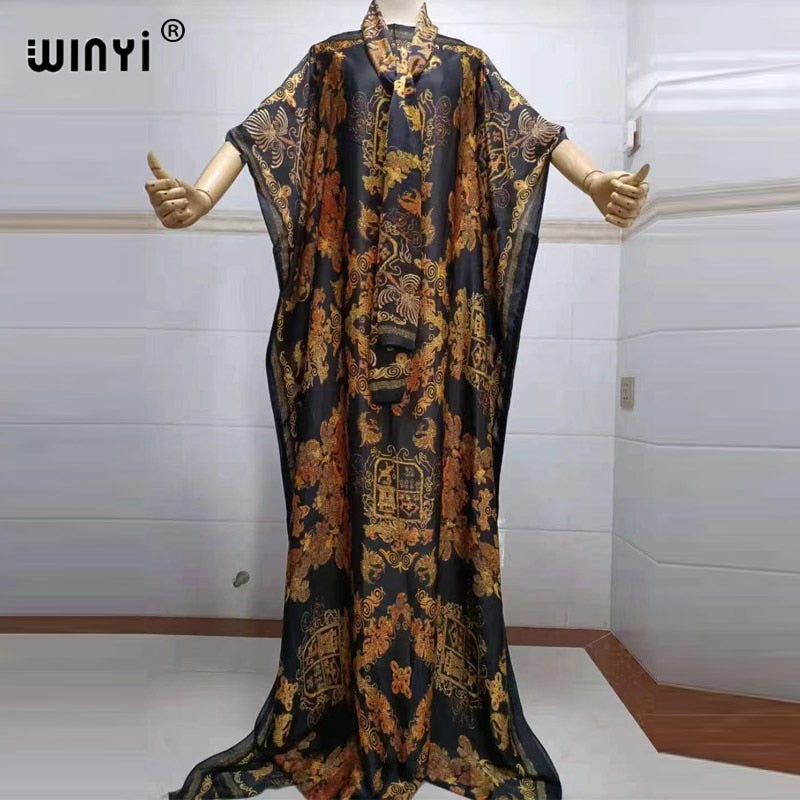 women Print Bohemia Hijab Loose Elegant Muslim Abaya dress Sexy Lady Party maxi