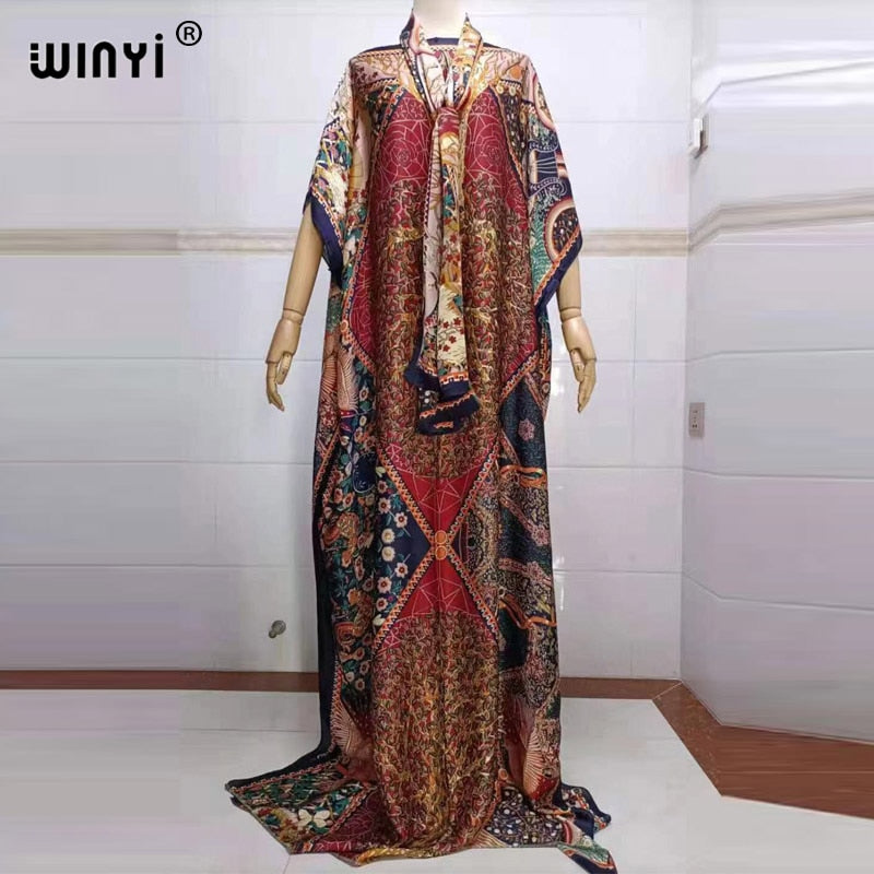 women Print Bohemia Hijab Loose Elegant Muslim Abaya dress Sexy Lady Party maxi