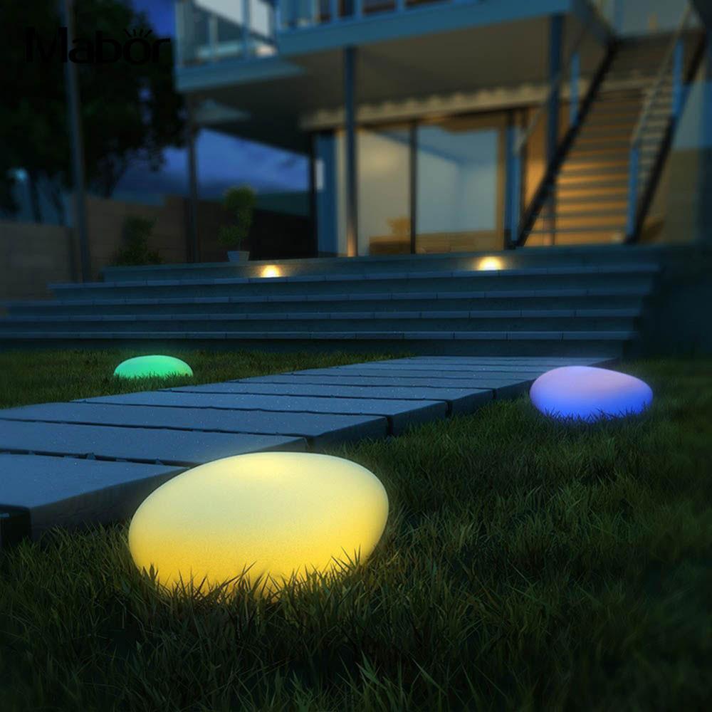 Solar Garden Lights, Glow Cobble Stone Shape Outdoor Solar Light Waterproof Color Changing Landscape Lights with Remote, 1 PCS