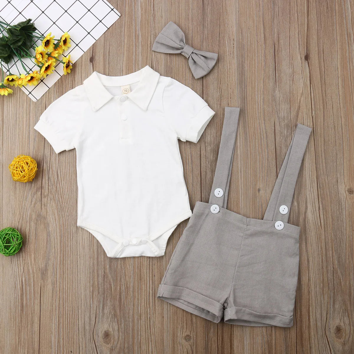 Toddler Boys Clothing Set Newborn Gentleman Suit Kids Short Sleeve Shirt+Suspender Shorts+Bow Tie 3Pcs Casual Summer Clothes