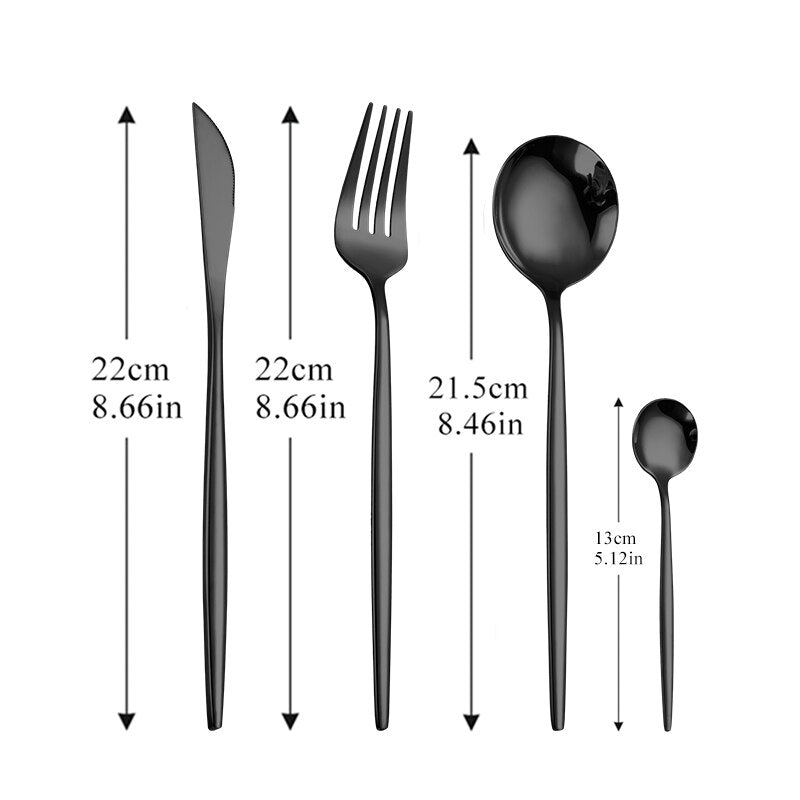 Stainless Steel Golden Cutlery Set Black Luxury Dinnerware Set