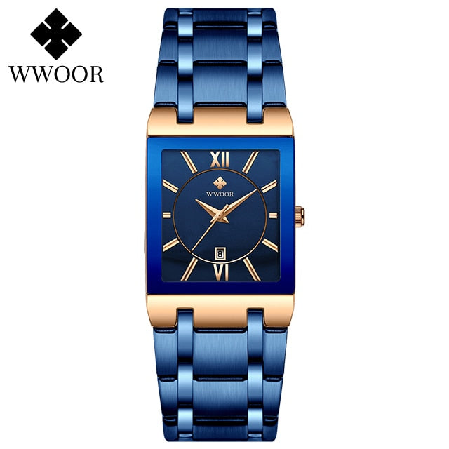 WWOOR Ladies Fashion Watches Top Brand Luxury Square Dress Black Gold Quartz Wrist Watch Stainless Steel Waterproof Women Watch