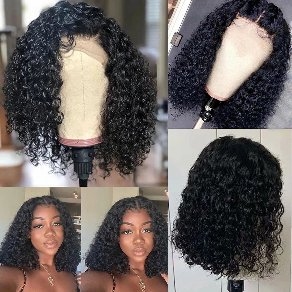 Deep Wave 4x4 Lace Closure Pre Plucked Short Bob Lace Frontal Wigs