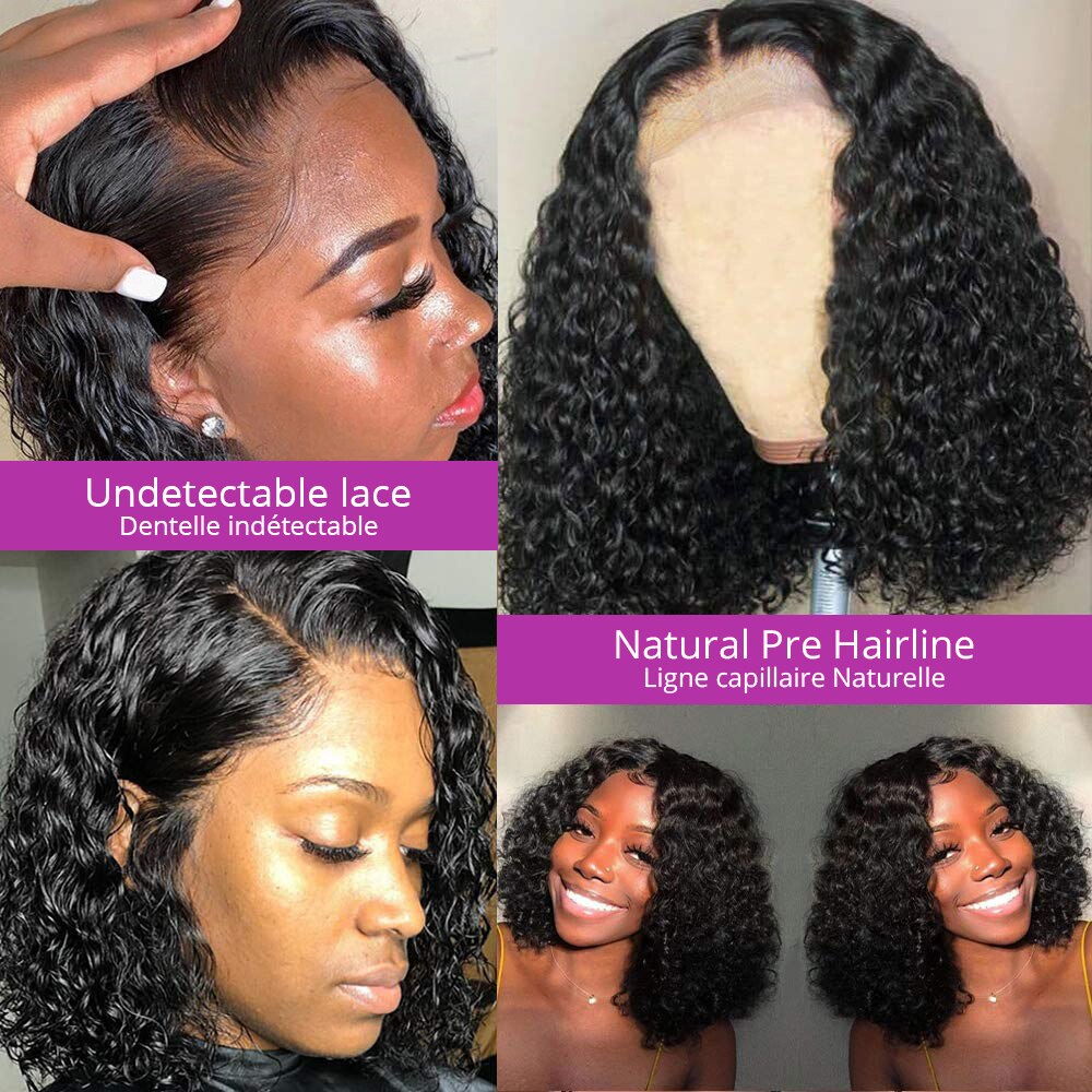 Short Curly Bob Wig Brazilian 13X1 Lace Human Hair Wigs 4X4 Closure Wig Pre Plucked Remy Deep Wave 5x1 T Part Lace Wig For Women