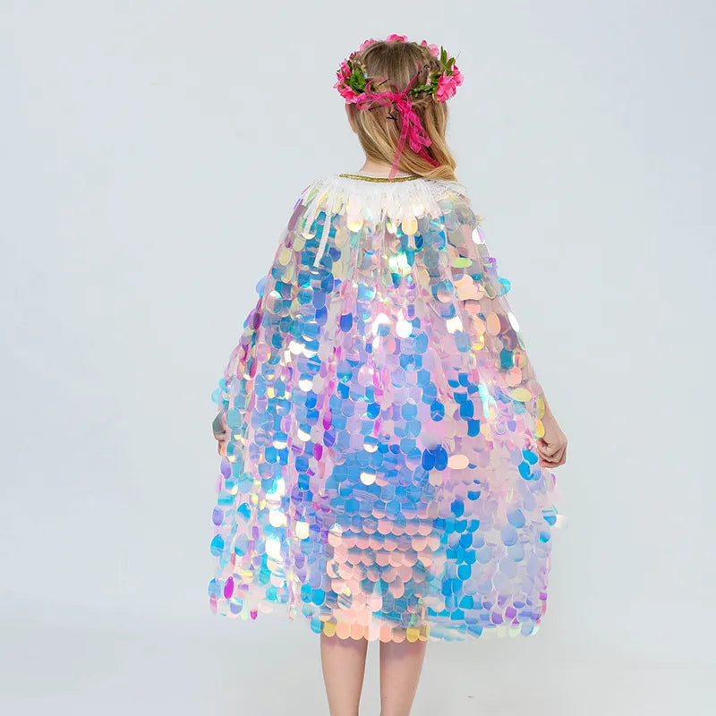 Fashion Glitter Multicolor Sequins Shawl Shiny Girls Cloak