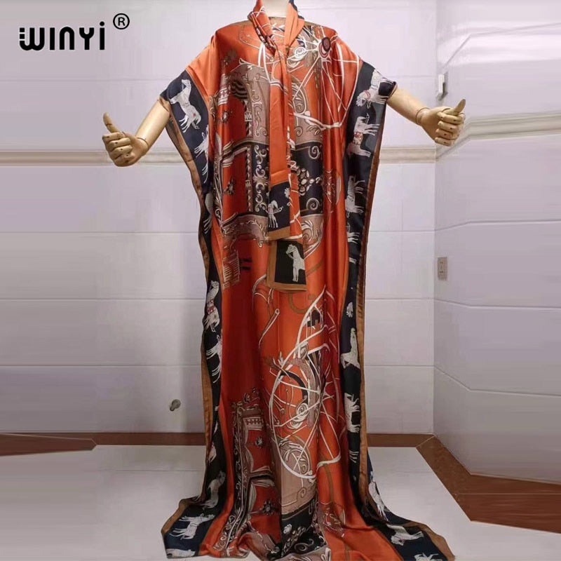women Print Bohemia Hijab Loose Elegant Muslim Abaya dress Sexy Lady Party maxi