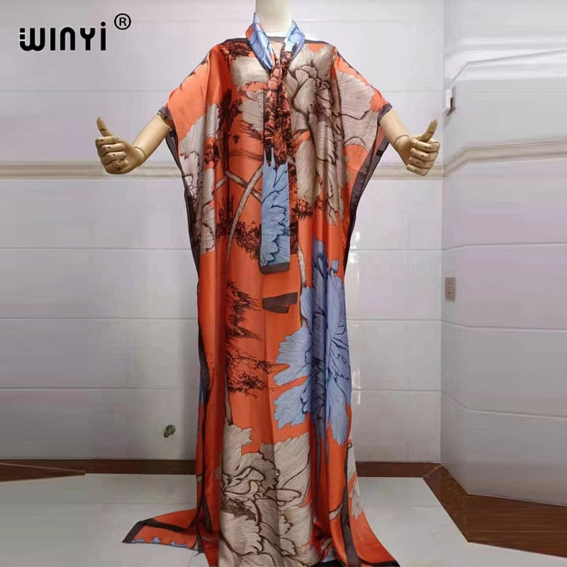 women Print Bohemia Hijab Loose Elegant Muslim Abaya dress Sexy Lady Party maxi