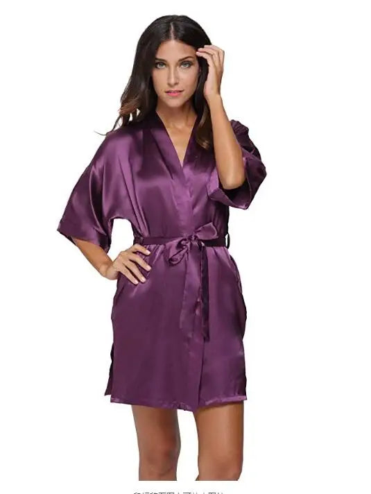 Silk Satin Wedding Bride Bridesmaid Robe Floral Bathrobe Short Kimono Robe Night Robe Bath Robe Fashion Dressing Gown For Women