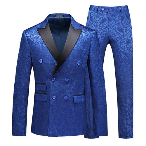 Fashion Luxury Wedding Banquet Groom Dress 2 Piece Suit British Style Classic Men Prom Party Jacquard Blazer and Pants