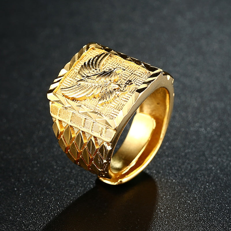 Punk Rock Eagle Men 's Ring Luxury Gold Color Resizable To 7-11 Finger Jewelry Never Fade