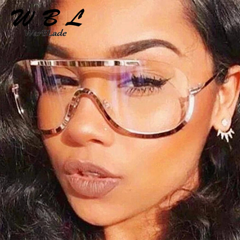WarBLade Women Big Glasses Frame Fashion Oversized Men Rimless Optical Eyeglasses For Ladies Female Clear Lens Eye Glasses New