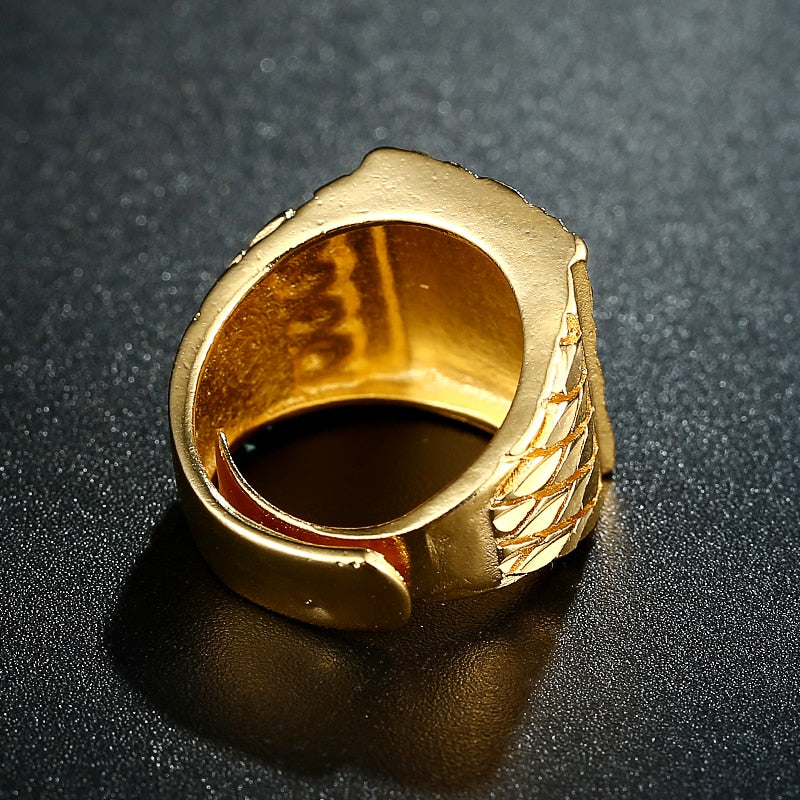 Punk Rock Eagle Men 's Ring Luxury Gold Color Resizable To 7-11 Finger Jewelry Never Fade