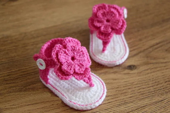 Crochet Baby flip flop sandals,baby Summer sandals,CROCHET Baby Sandals with Little Puff Flowers Size9cm,10cm,11cm