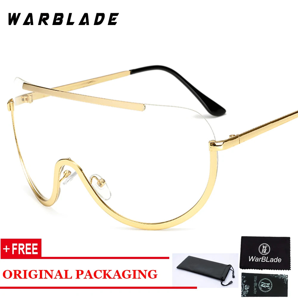 WarBLade Women Big Glasses Frame Fashion Oversized Men Rimless Optical Eyeglasses For Ladies Female Clear Lens Eye Glasses New