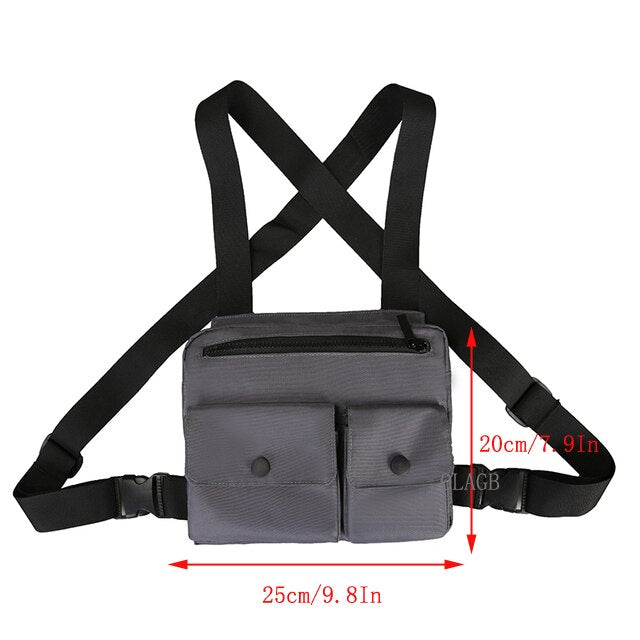 Functional Tactical Chest Bag Fashion Bullet Hip Hop Vest Streetwear Bag Waist Pack Women Black Chest Rig Bag 233