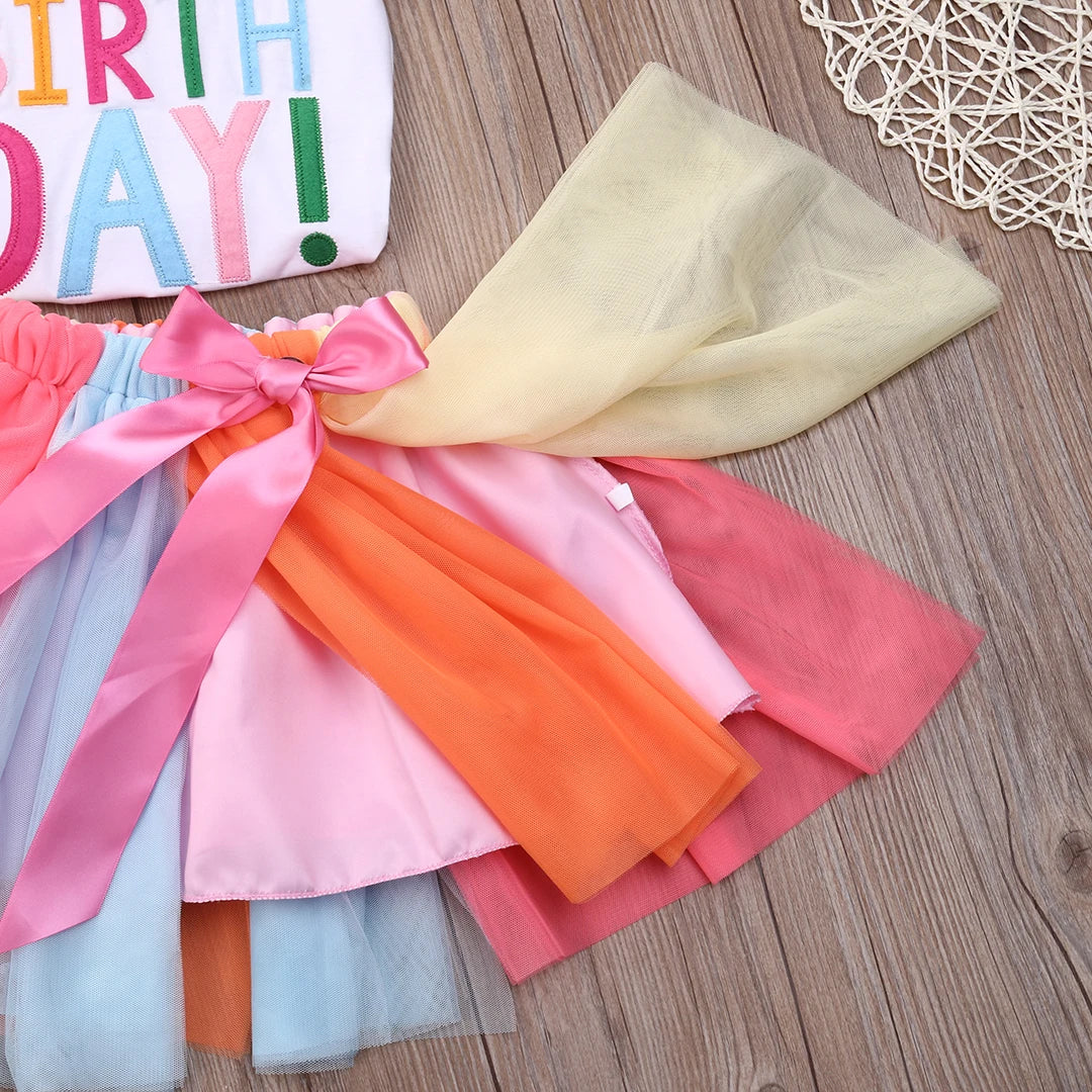 UK It’s My Birthday T-Shirt Tutu Skirt Baby Kids Girls Party Colourful Dress Set Summer Clothing