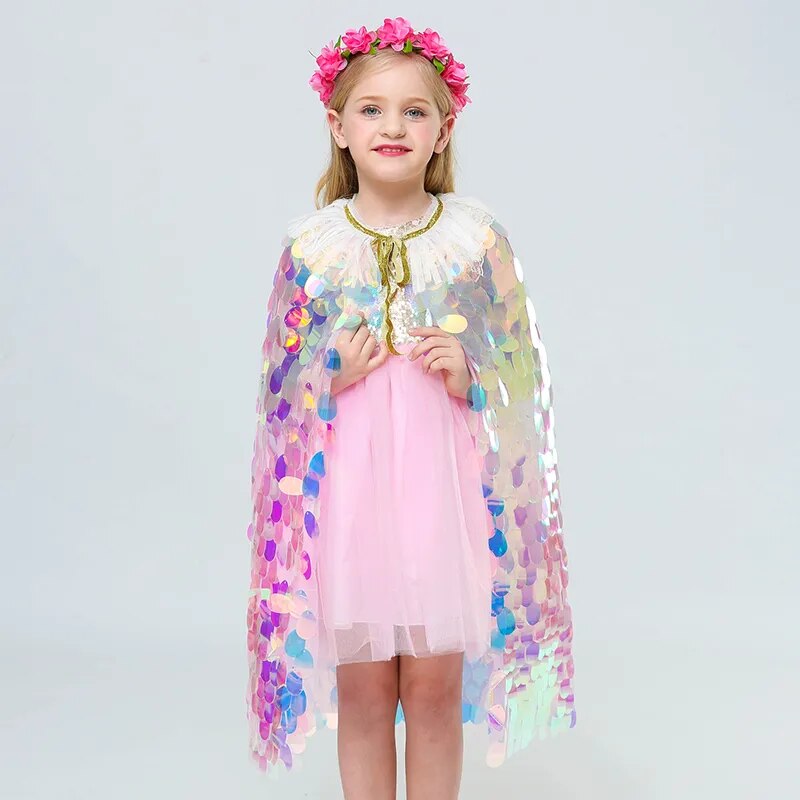 Fashion Glitter Multicolor Sequins Shawl Shiny Girls Cloak
