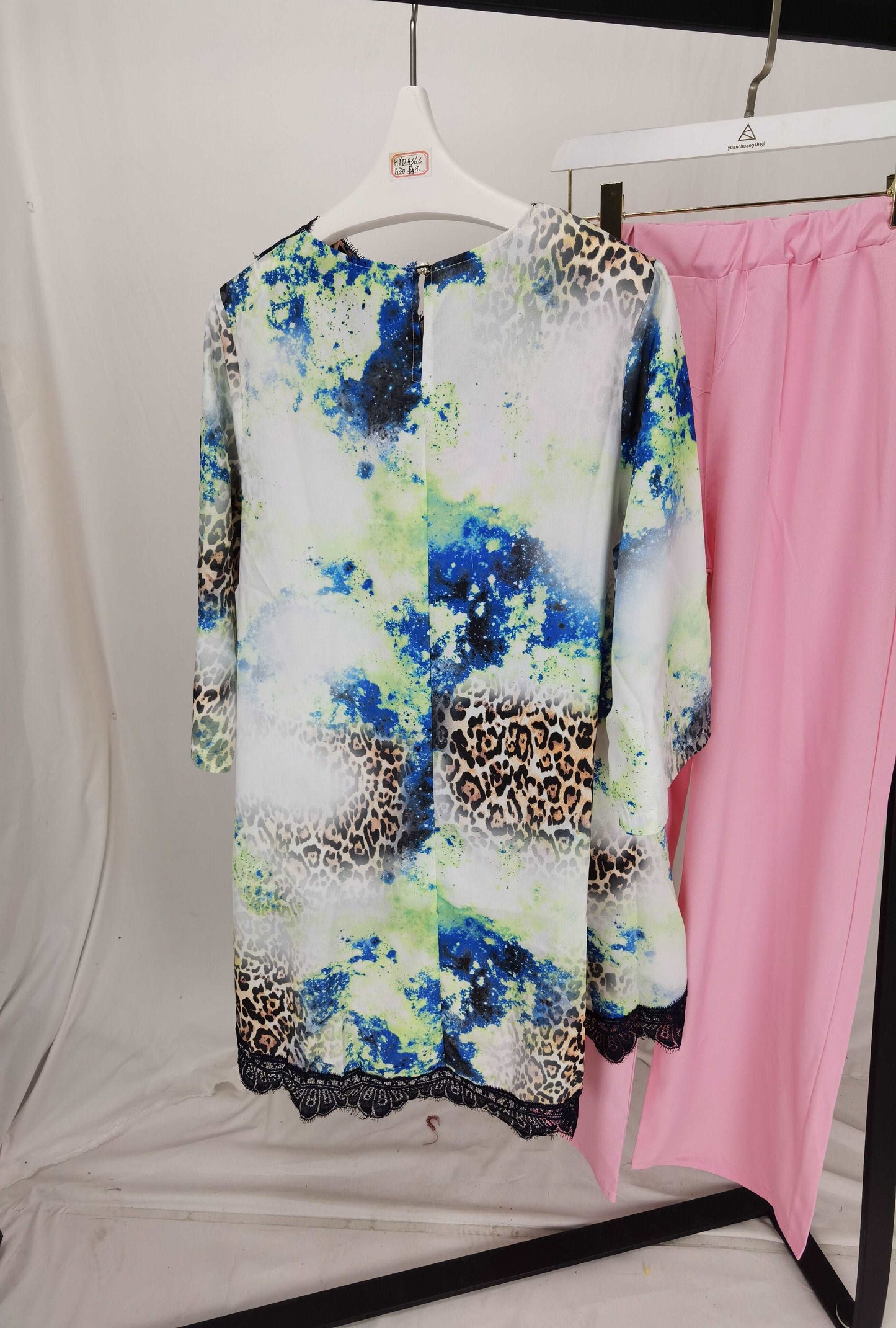 African New Fashion Lace Collar Suit (Dress and Trousers)Bat SLeeve  Suit Oversized African For Lady(KSTZ1#)