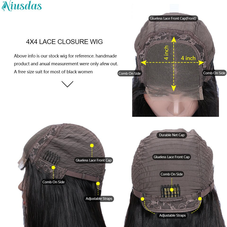 Highlight Wig Human Hair Wigs Water Wave Lace Front Wig 4*4 Closure Wigs For Women Human Hair Niusdas Lace Wigs 150% Density