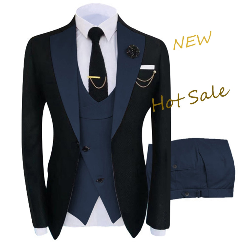 Slim Fit Blazers Ball And Groom Suits Fashion Wedding( Jacket + Vest + Pants )