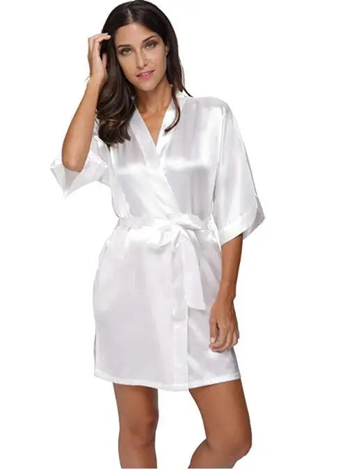 Silk Satin Wedding Bride Bridesmaid Robe Floral Bathrobe Short Kimono Robe Night Robe Bath Robe Fashion Dressing Gown For Women