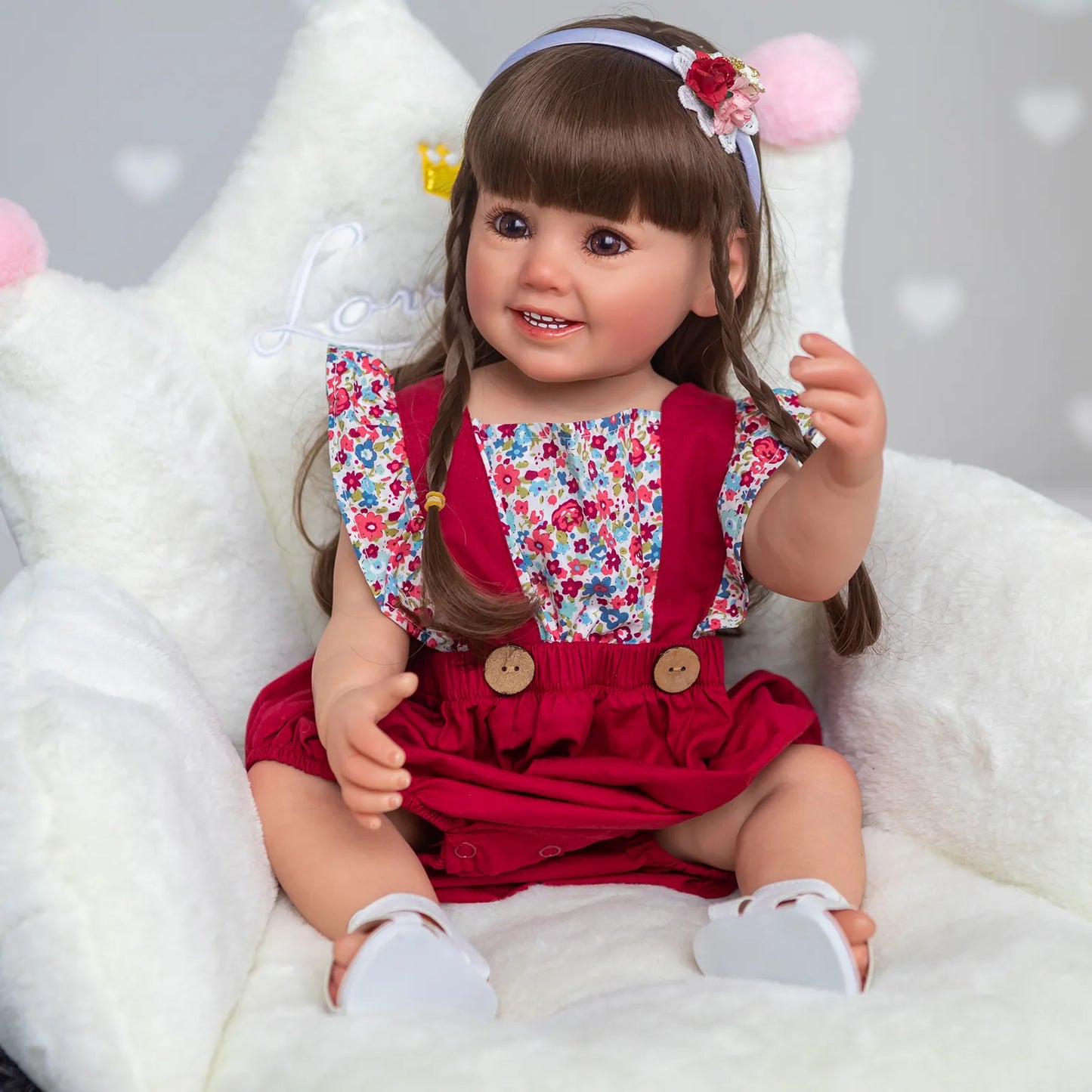 NPK 55CM Full Soft Silicone Reborn Baby Girl Doll Cammi Smile Baby Soft Touch Hand Detailed Painting multiple Layers 3D Doll
