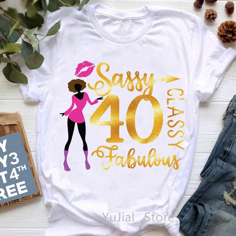 Damn I Make 40/50/60 Look Good Graphic Print T-Shirt Women Red Lips