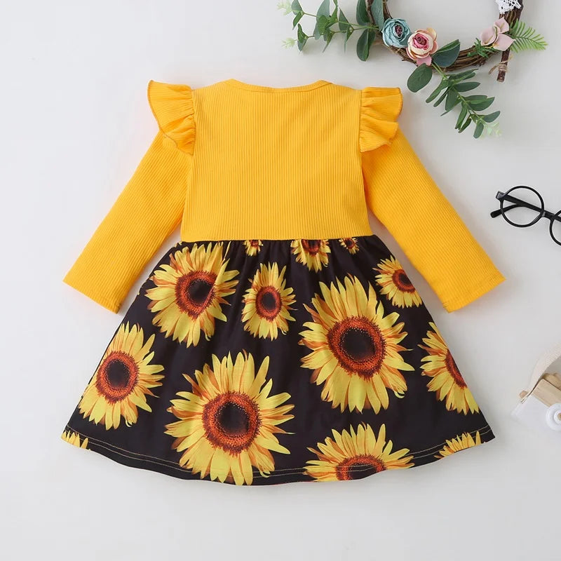 Baby Dress Girl Cotton Sunflower Print Princess Dresses Girls Clothes 2-6Y