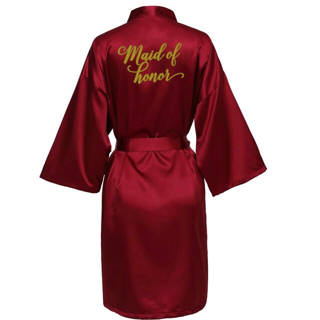Burgundy Satin Kimono Robes women short pajamas dressing gown wine red Bridesmaid Gift team bride Bridal Party Robes