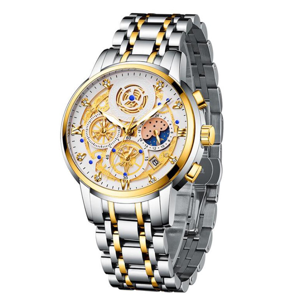 RELOGIOSLAND High Quality Mens Business Quartz Watch With Luminous Pointer Fashion Steel Wirstband Watch