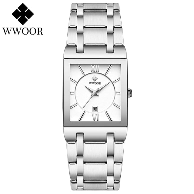 WWOOR Ladies Fashion Watches Top Brand Luxury Square Dress Black Gold Quartz Wrist Watch Stainless Steel Waterproof Women Watch