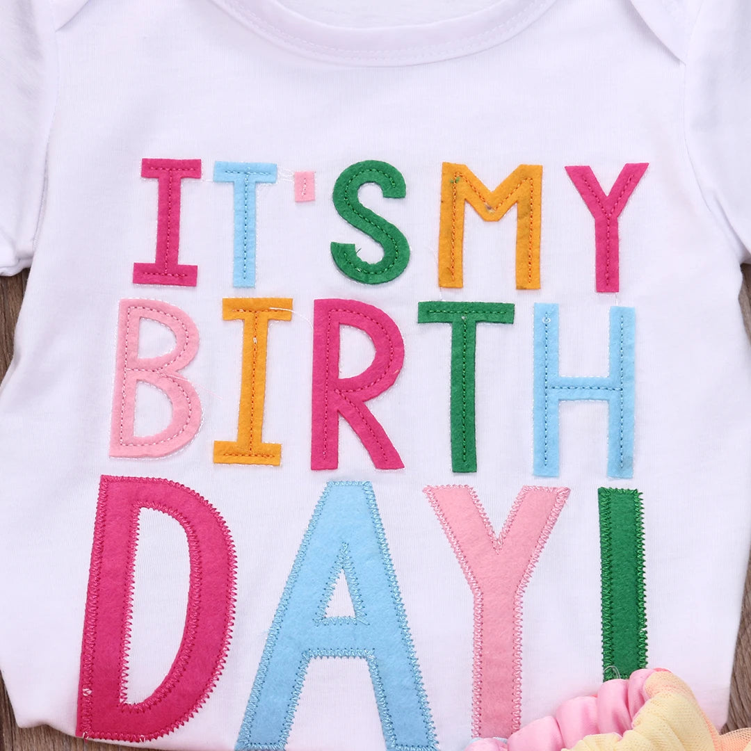 UK It’s My Birthday T-Shirt Tutu Skirt Baby Kids Girls Party Colourful Dress Set Summer Clothing