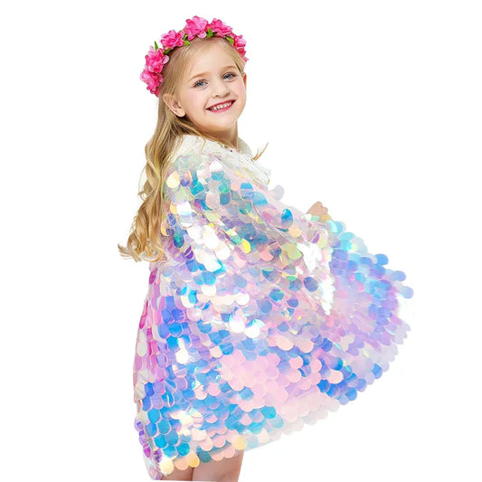 Fashion Glitter Multicolor Sequins Shawl Shiny Girls Cloak