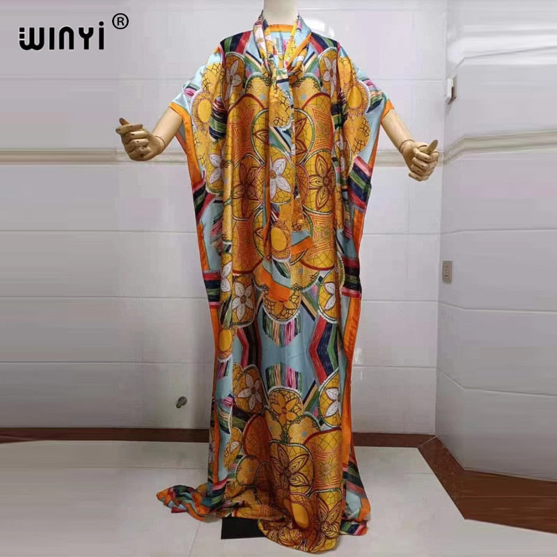 women Print Bohemia Hijab Loose Elegant Muslim Abaya dress Sexy Lady Party maxi