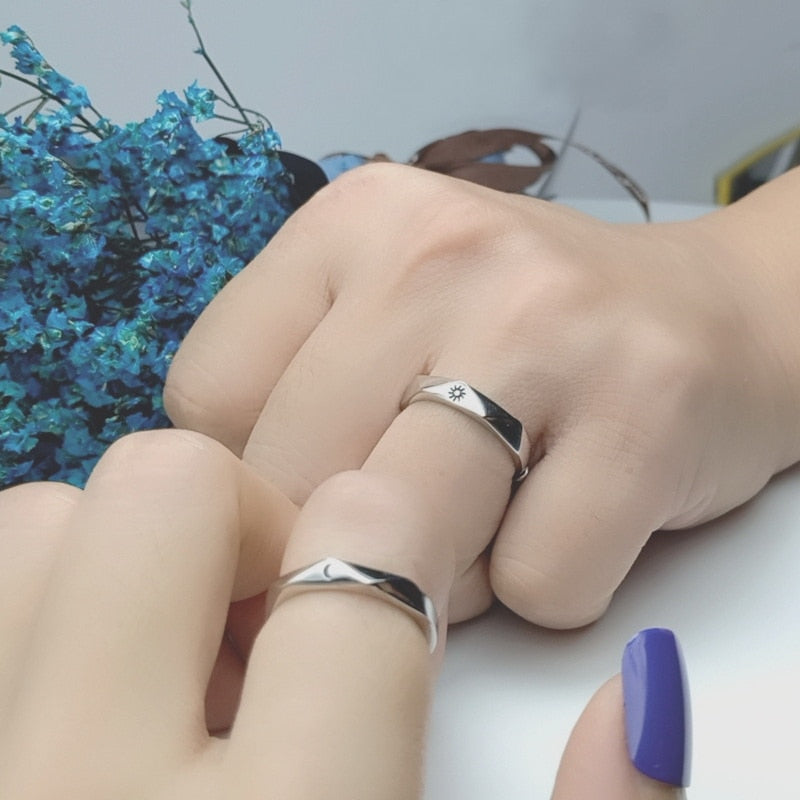 2 Pcs Sun Moon Lover Couple Rings Simple Opening Ring For Couple Men Women Wedding Engagement Promise Valentine's Day Jewelry